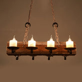 Vintage Wood Candelabra Chandelier - 8-Light Pendant Fixture for Restaurants - This product is a vintage candelabra island chandelier that is made from wood. It is 8 lights with a 220V-240V or 110V-120V voltage. The bulb base is